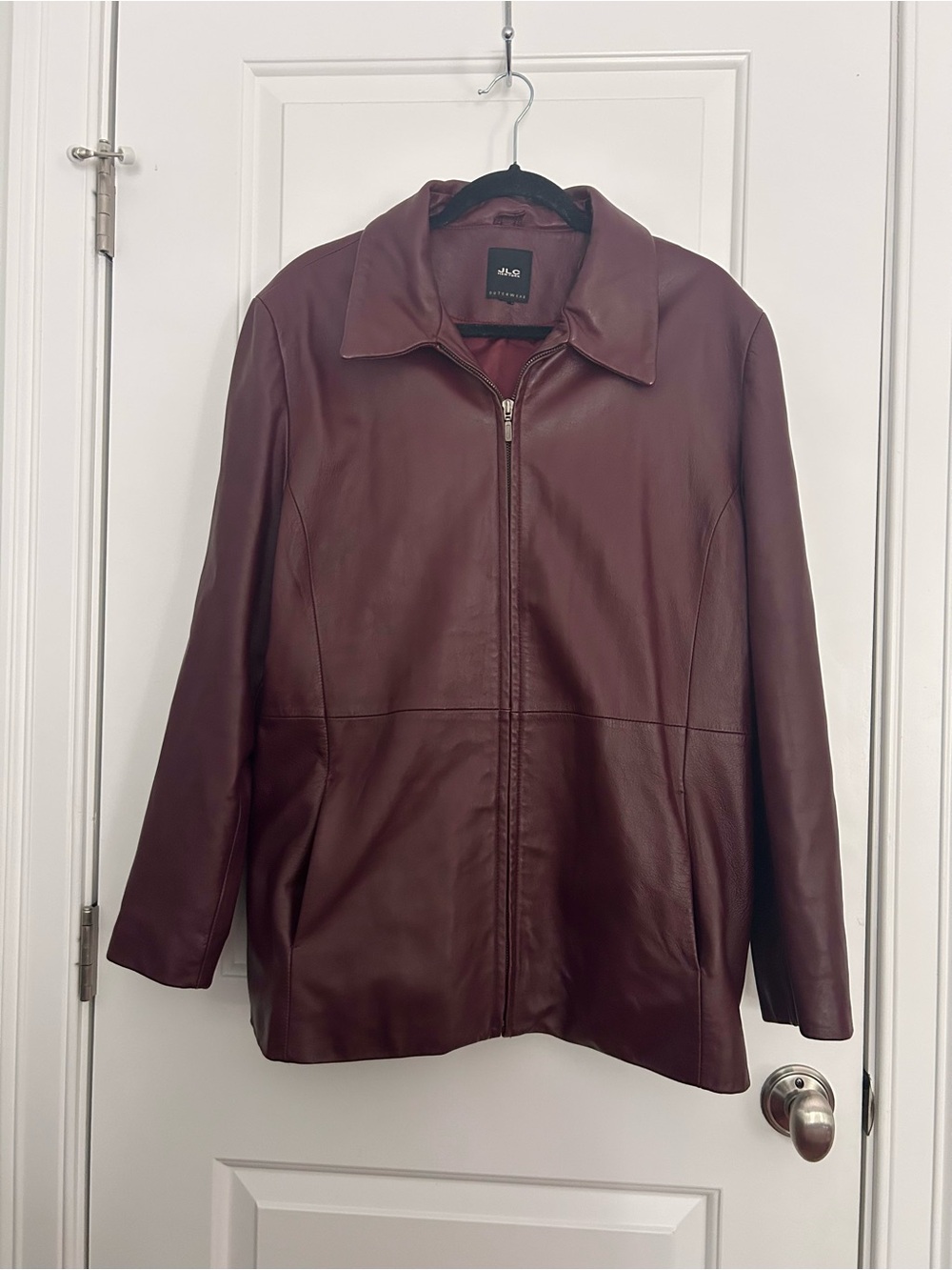 Vintage Maroon Burgundy Red Leather Moto Bomber Jacket